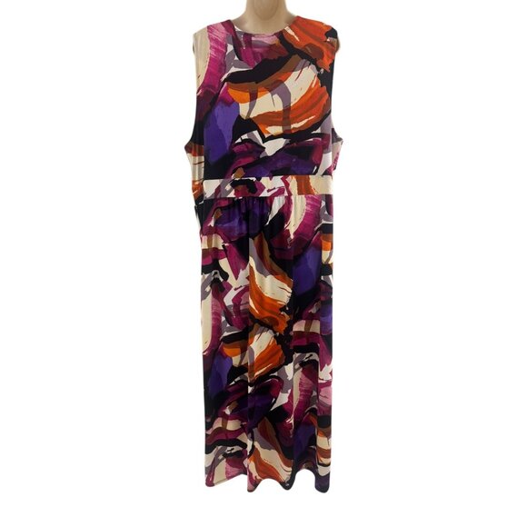 Antthony Multi-Color Abstract Print Long Maxi Dress Size 2X 18 20 Plus Summer - Picture 3 of 10